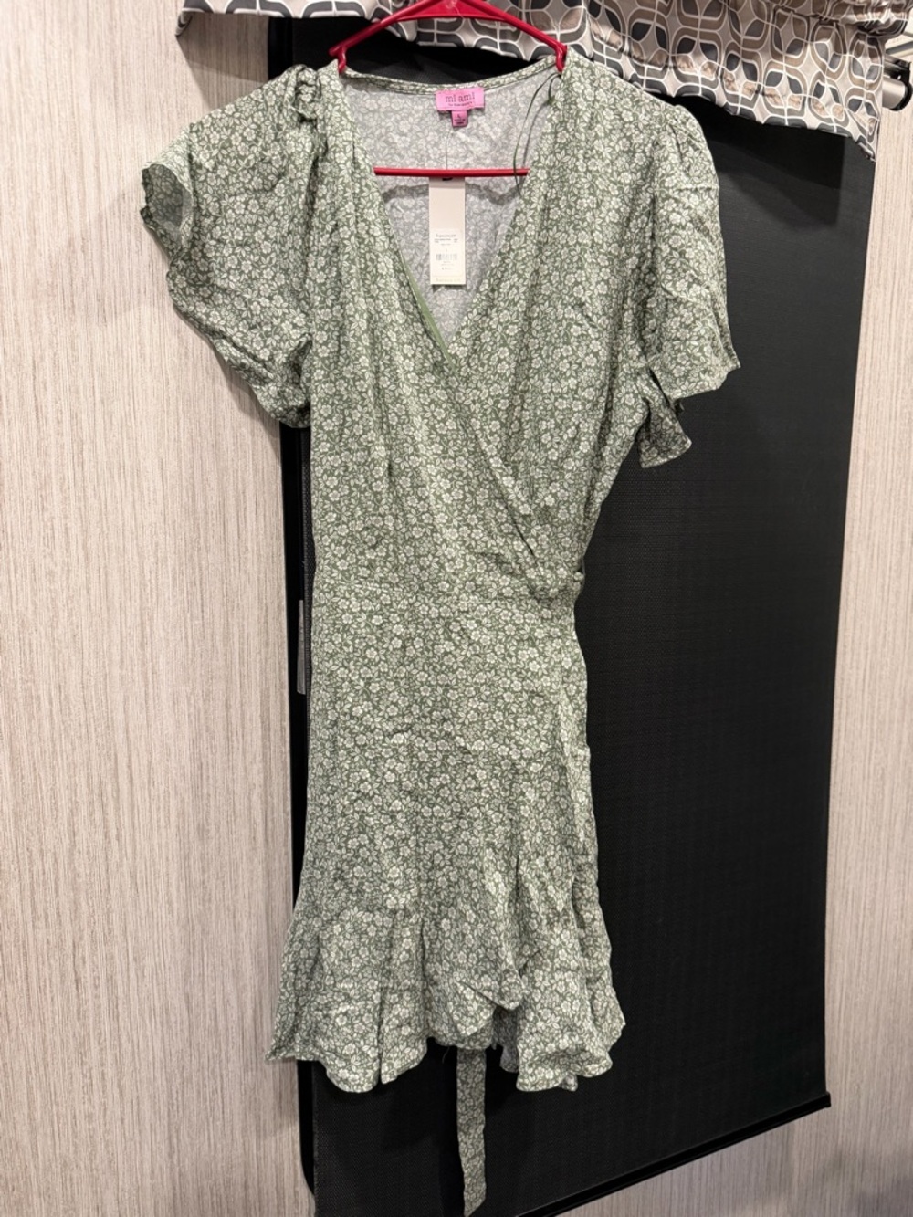 Francesca’s Green Floral Wrap Dress - Lightweight Ruffle Hem